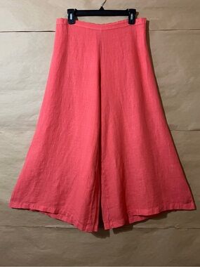 Bryn Walker | Linen Ella Wide Leg Pants Pull-On Flat Front Crop Coral Size S